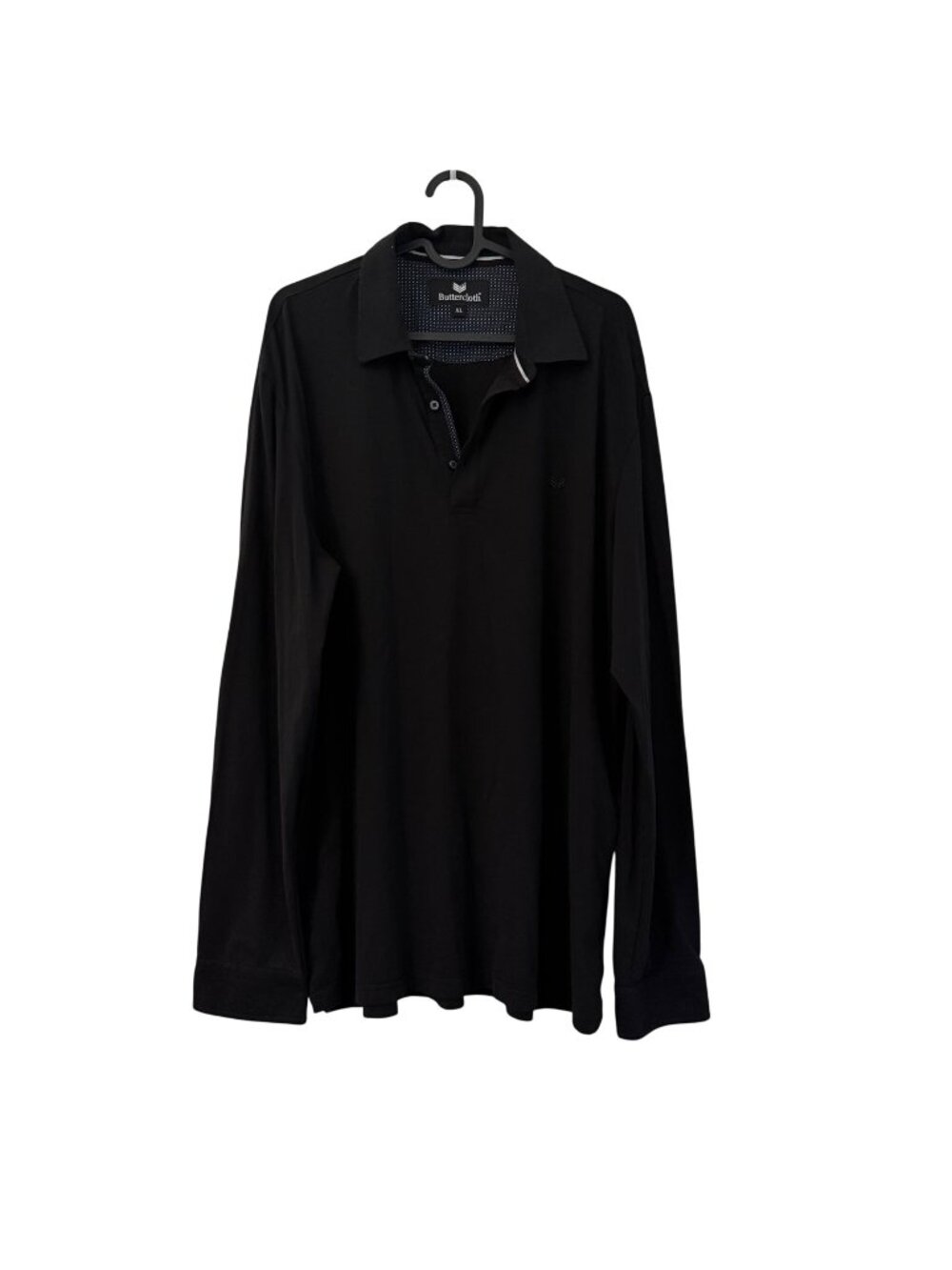 Buttercloth Black Cotton Regular Fit Long Sleeve Polo Shirt Mens XLarge